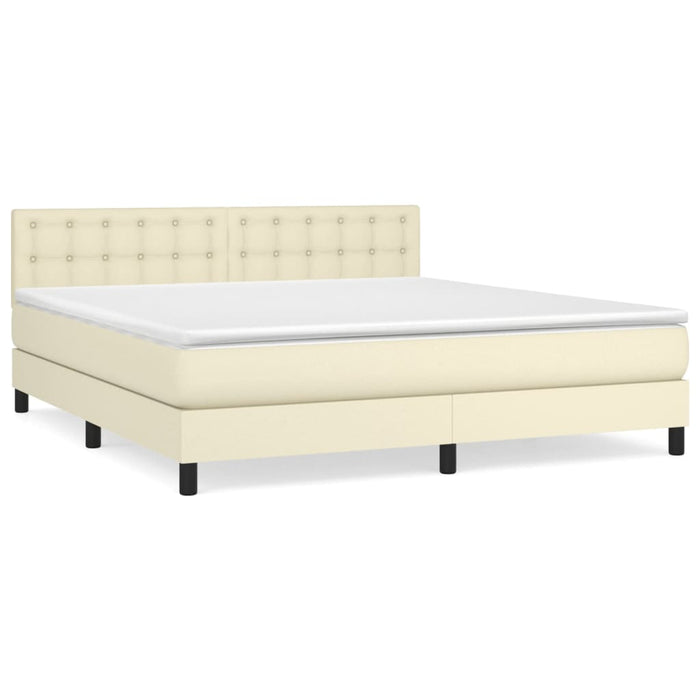 Pat box spring cu saltea, crem, 180x200 cm, piele ecologică - WALTI WALTI