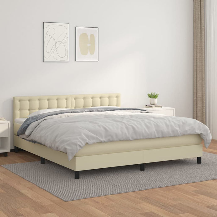 Pat box spring cu saltea, crem, 180x200 cm, piele ecologică - WALTI WALTI