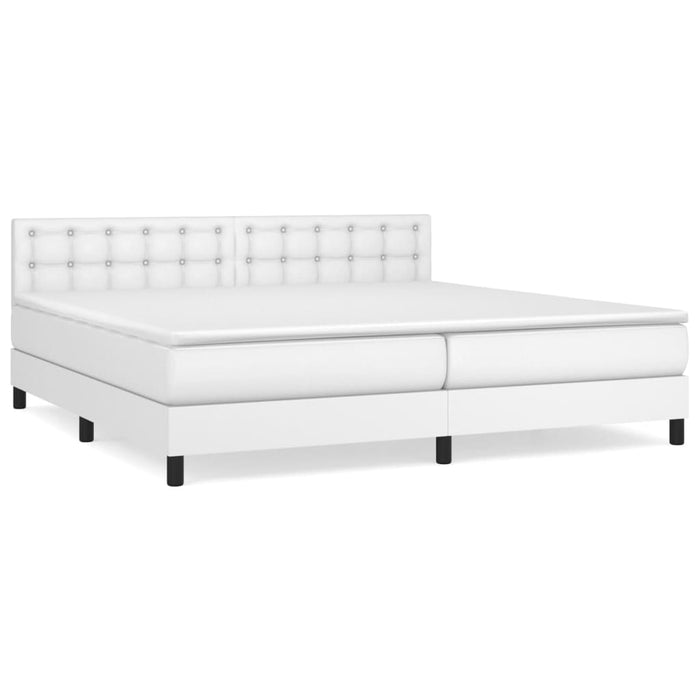 Pat box spring cu saltea, alb, 200x200 cm, piele ecologică - WALTI WALTI