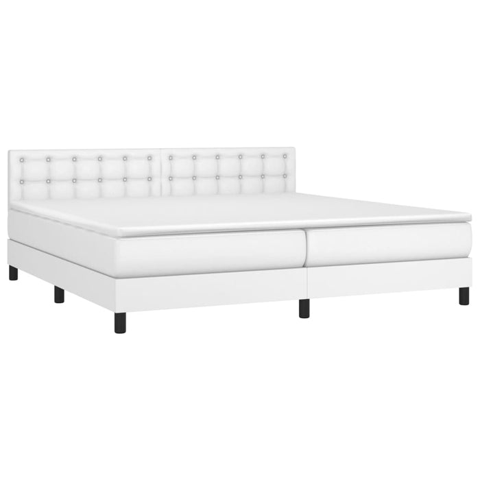 Pat box spring cu saltea, alb, 200x200 cm, piele ecologică - WALTI WALTI