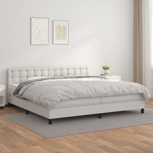 Pat box spring cu saltea, alb, 200x200 cm, piele ecologică - WALTI WALTI