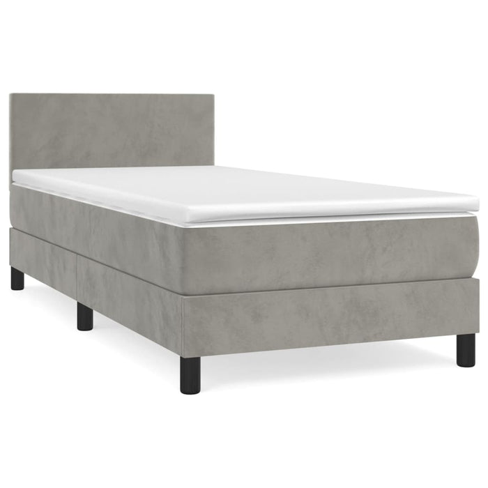 Pat continental cu saltea, gri deschis, 80x200 cm, catifea - WALTI WALTI
