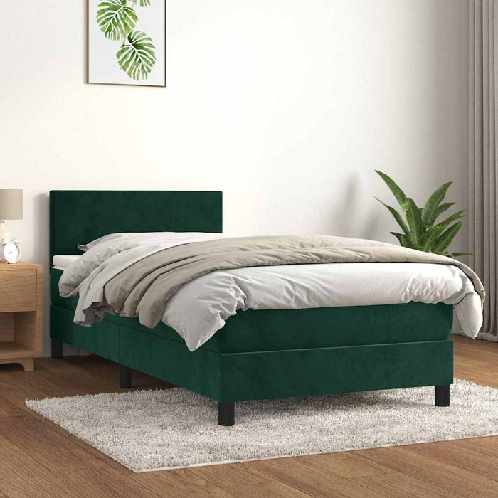Pat box spring cu saltea, verde închis, 80x200 cm, catifea - WALTI WALTI