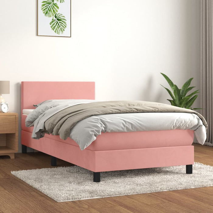 Pat box spring cu saltea, roz, 90x190 cm, catifea - WALTI WALTI