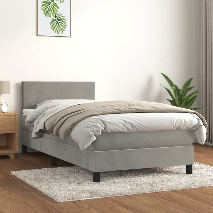 Pat box spring cu saltea, gri deschis, 90x200 cm, catifea - WALTI WALTI
