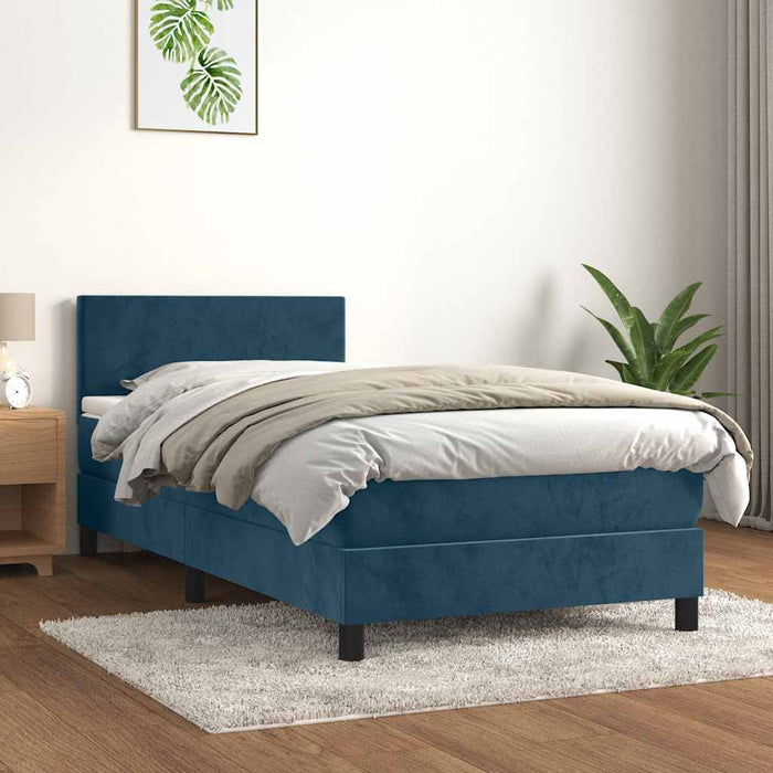 Pat box spring cu saltea, albastru închis, 90x200 cm, catifea - WALTI WALTI