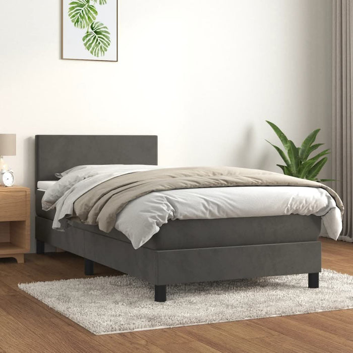 Pat box spring cu saltea, gri închis, 100x200 cm, catifea - WALTI WALTI