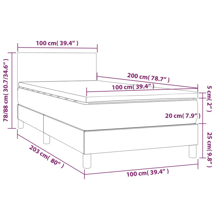 Pat box spring cu saltea, negru, 100x200 cm, catifea - WALTI WALTI
