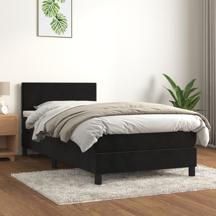 Pat box spring cu saltea, negru, 100x200 cm, catifea - WALTI WALTI