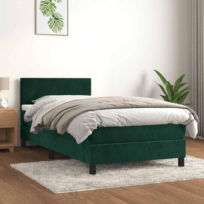 Pat box spring cu saltea, verde închis, 100x200 cm, catifea - WALTI WALTI