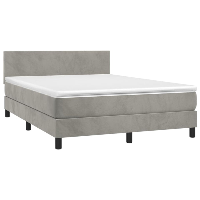 Pat box spring cu saltea, gri deschis, 140x190 cm, catifea - WALTI WALTI