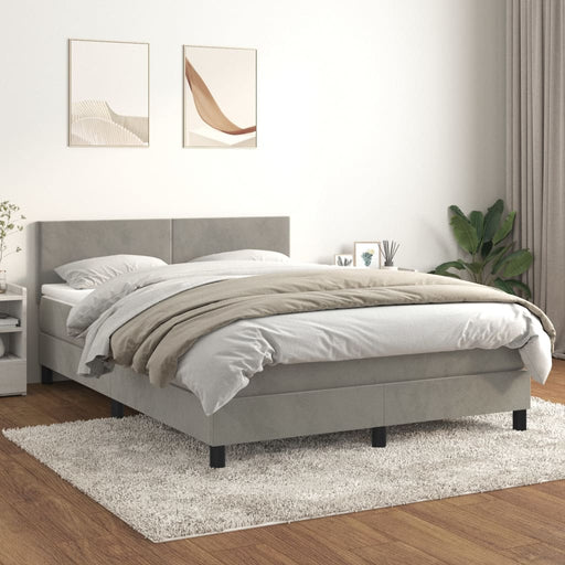 Pat box spring cu saltea, gri deschis, 140x190 cm, catifea - WALTI WALTI