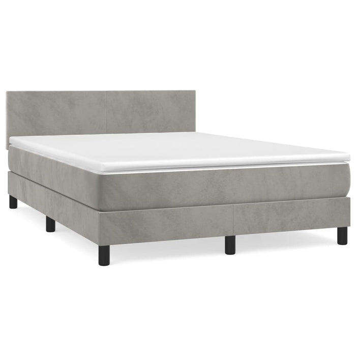 Pat box spring cu saltea, gri deschis, 140x200 cm, catifea - WALTI WALTI