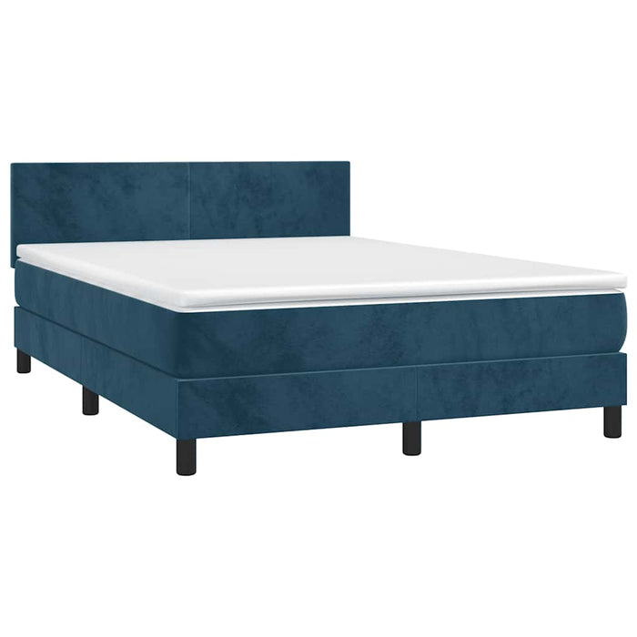 Pat box spring cu saltea, albastru închis, 140x200 cm, catifea - WALTI WALTI