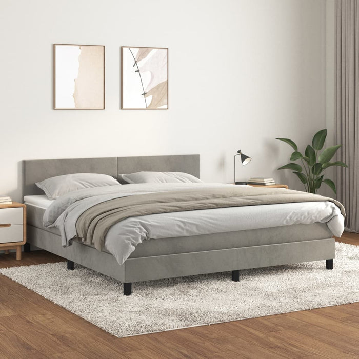 Pat box spring cu saltea, gri deschis, 160x200 cm, catifea - WALTI WALTI