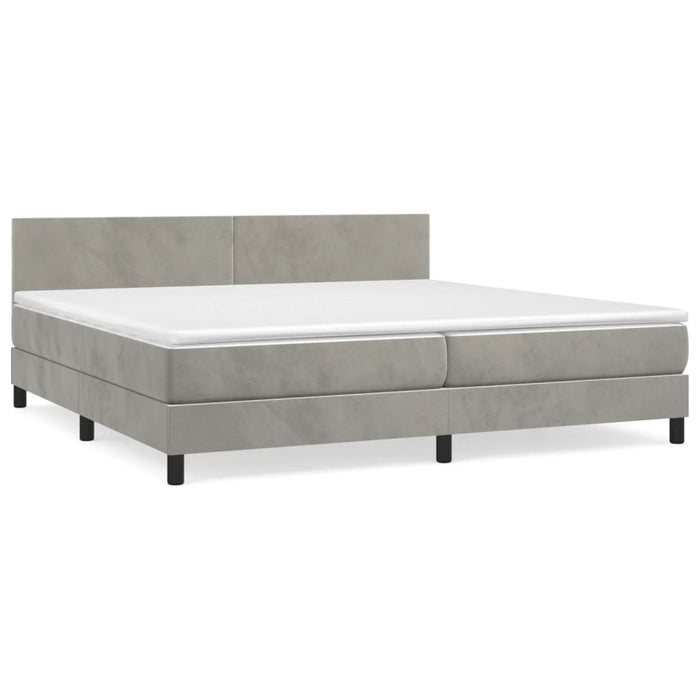 Pat box spring cu saltea, gri deschis, 200x200 cm, catifea - WALTI WALTI