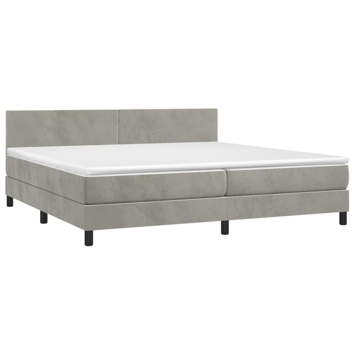 Pat box spring cu saltea, gri deschis, 200x200 cm, catifea - WALTI WALTI