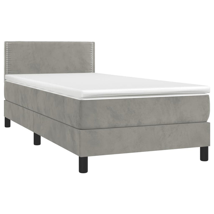 Pat box spring cu saltea, gri deschis, 80x200 cm, catifea WALTI