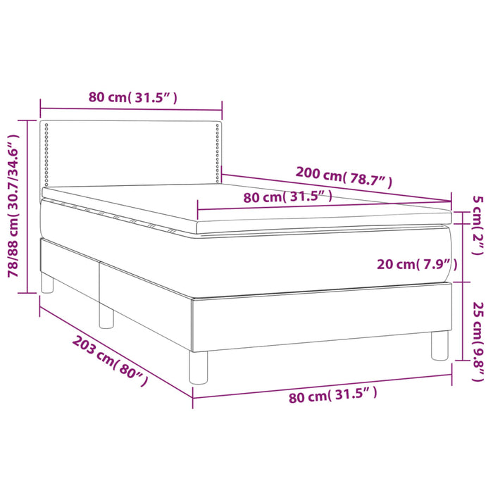 Pat box spring cu saltea, gri deschis, 80x200 cm, catifea WALTI