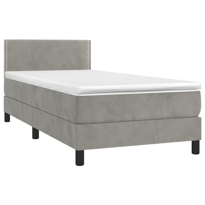 Pat box spring cu saltea, gri deschis, 90x190 cm, catifea - WALTI WALTI