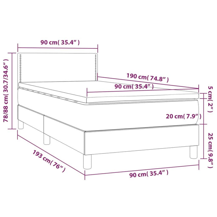 Pat box spring cu saltea, gri deschis, 90x190 cm, catifea - WALTI WALTI