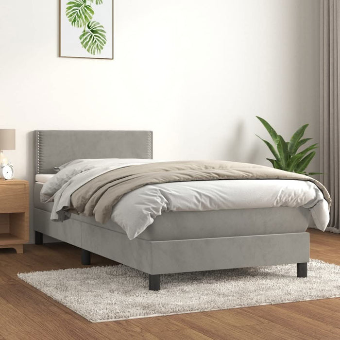Pat box spring cu saltea, gri deschis, 90x190 cm, catifea - WALTI WALTI