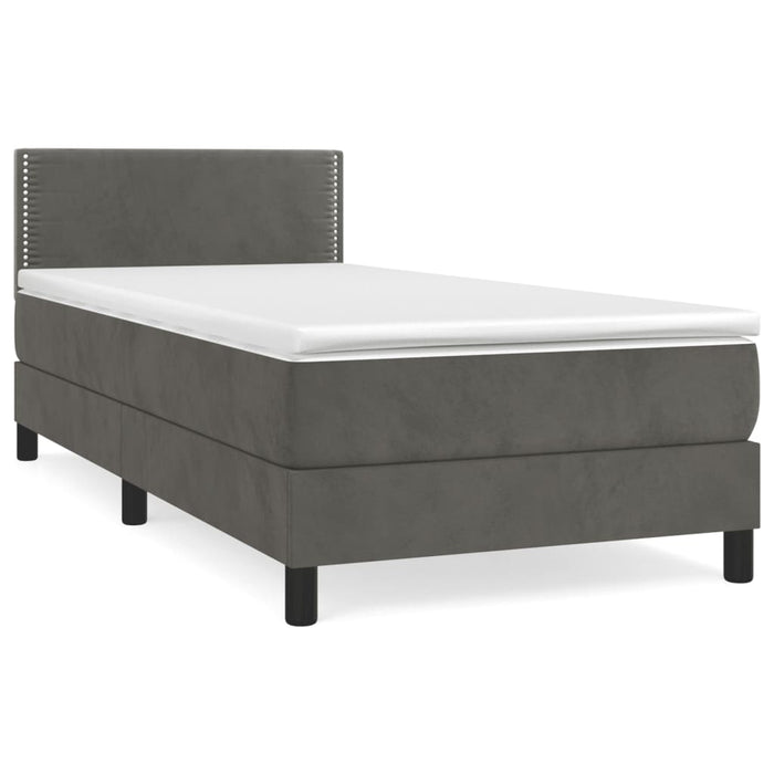 Pat box spring cu saltea, gri închis, 90x190 cm, catifea - WALTI WALTI