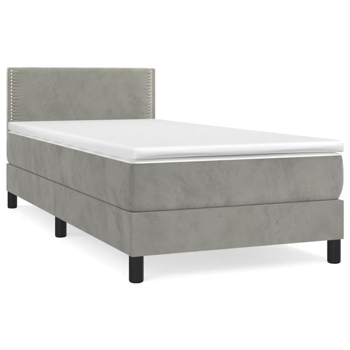 Pat box spring cu saltea, gri deschis, 90x200 cm, catifea - WALTI WALTI