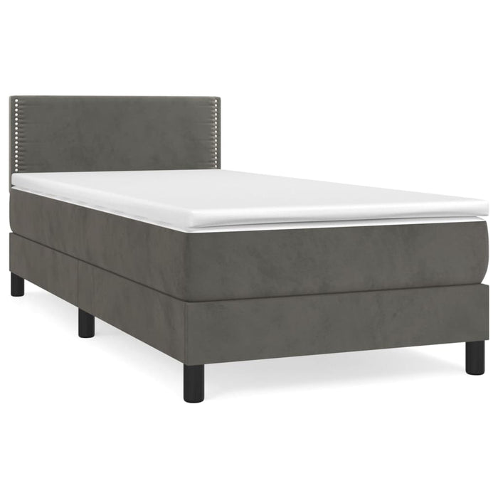 Pat box spring cu saltea, gri închis, 100x200 cm, catifea - WALTI WALTI