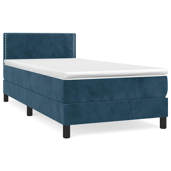 Pat box spring cu saltea, albastru închis, 100x200 cm, catifea - WALTI WALTI