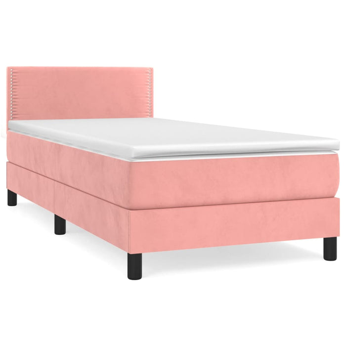 Pat box spring cu saltea, roz, 100x200 cm, catifea - WALTI WALTI