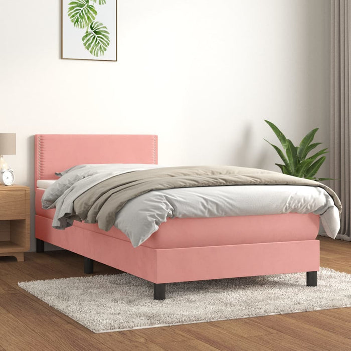 Pat box spring cu saltea, roz, 100x200 cm, catifea - WALTI WALTI