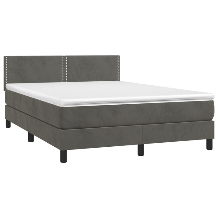 Pat box spring cu saltea, gri închis, 140x190 cm, catifea - WALTI WALTI