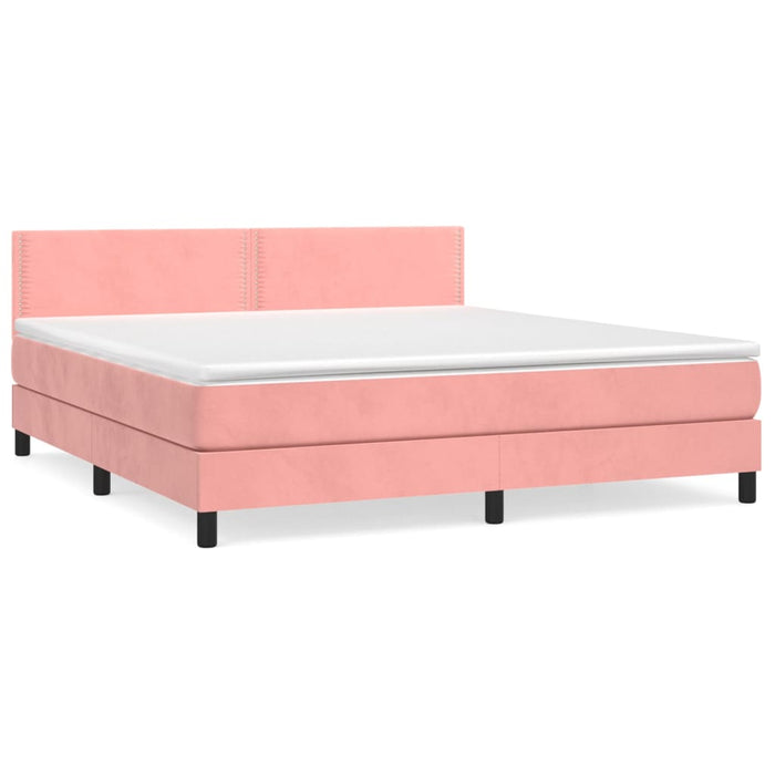 Pat box spring cu saltea, roz, 160x200 cm, catifea - WALTI WALTI