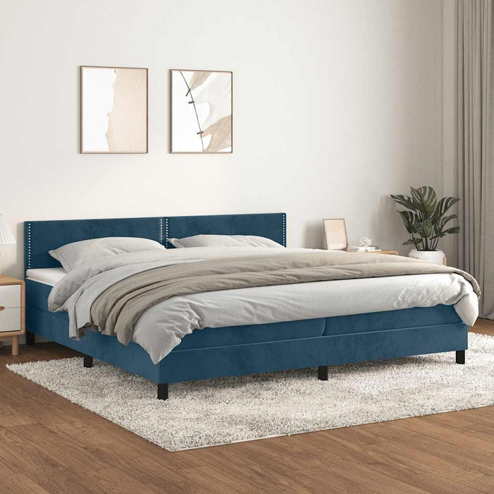 Pat box spring cu saltea, albastru închis, 200x200 cm, catifea - WALTI WALTI