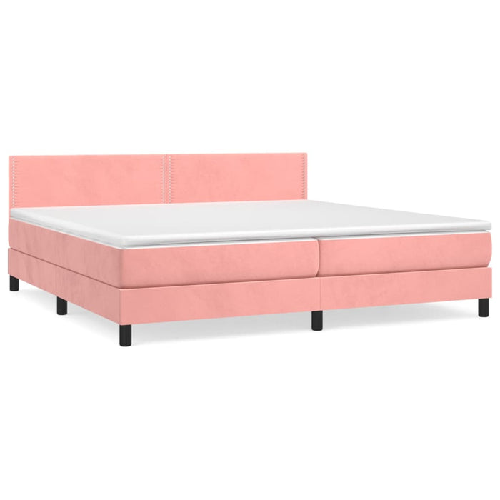 Pat box spring cu saltea, roz, 200x200 cm, catifea WALTI