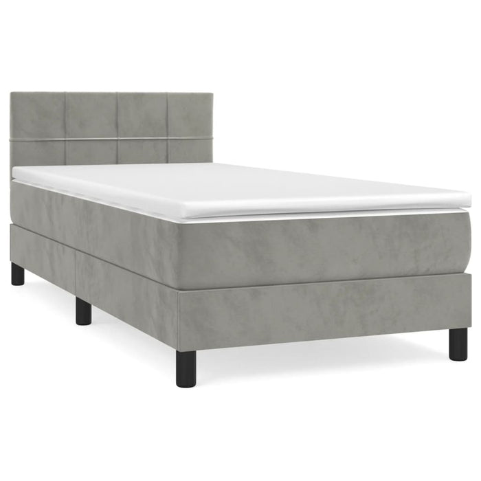 Pat box spring cu saltea, gri deschis, 90x190 cm, catifea - WALTI WALTI