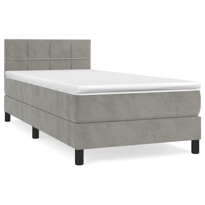 Pat box spring cu saltea, gri deschis, 90x200 cm, catifea - WALTI WALTI