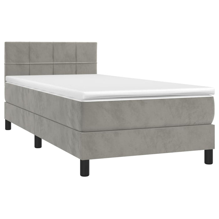 Pat box spring cu saltea, gri deschis, 90x200 cm, catifea - WALTI WALTI