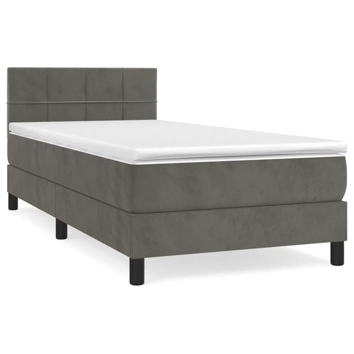 Pat box spring cu saltea, gri închis, 90x200 cm, catifea - WALTI WALTI