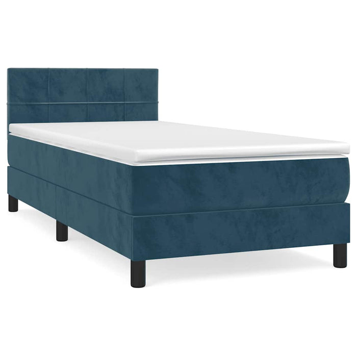 Pat box spring cu saltea, albastru închis, 90x200 cm, catifea - WALTI WALTI