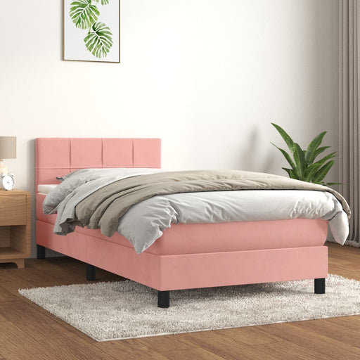 Pat box spring cu saltea, roz, 90x200 cm, catifea - WALTI WALTI