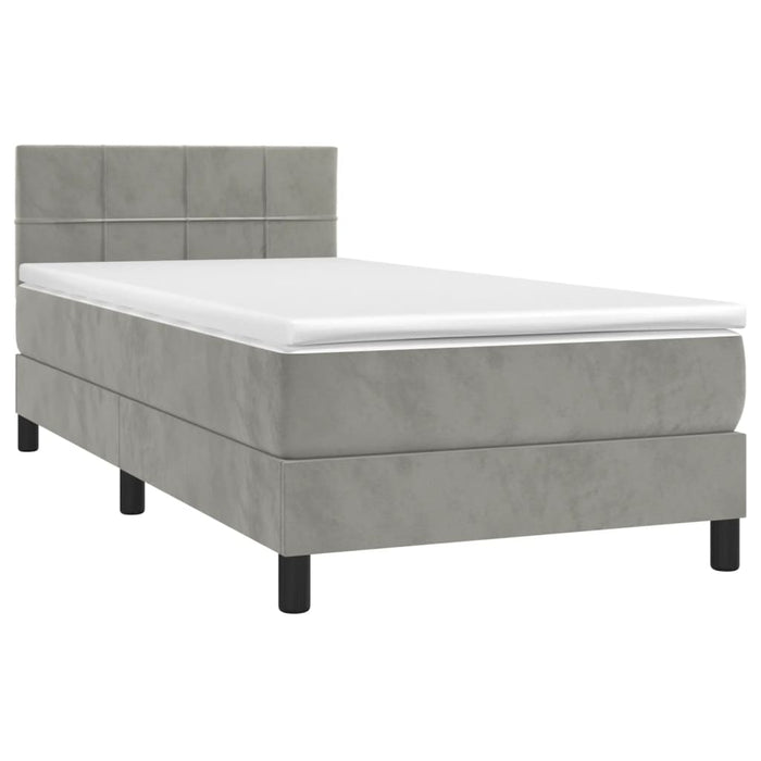Pat box spring cu saltea, gri deschis, 100x200 cm, catifea - WALTI WALTI