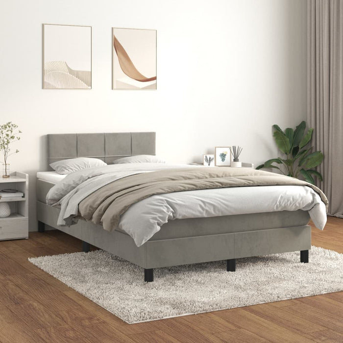 Pat box spring cu saltea, gri deschis, 120x200 cm, catifea - WALTI WALTI