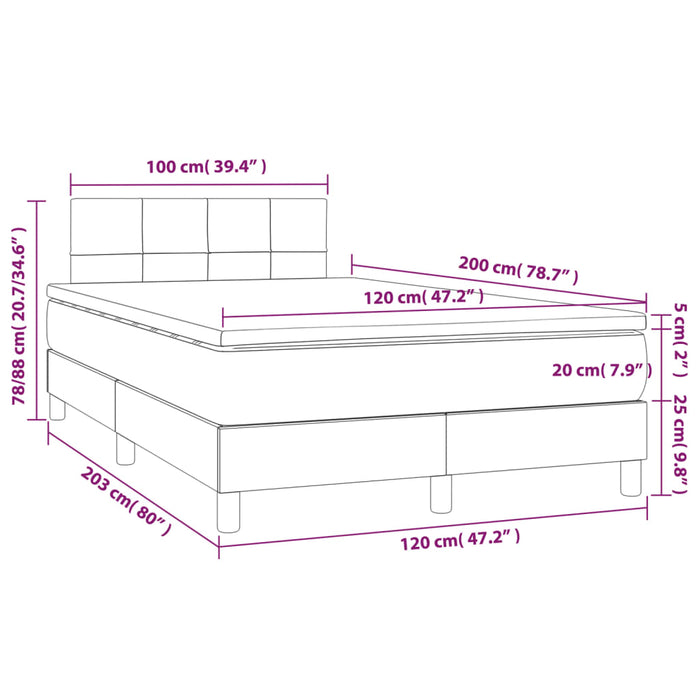 Pat box spring cu saltea, gri închis, 120x200 cm, catifea - WALTI WALTI