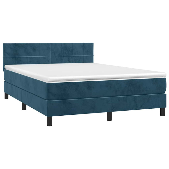 Pat box spring cu saltea, albastru închis, 140x190 cm, catifea - WALTI WALTI