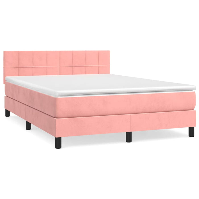 Pat box spring cu saltea, roz, 140x190 cm, catifea - WALTI WALTI