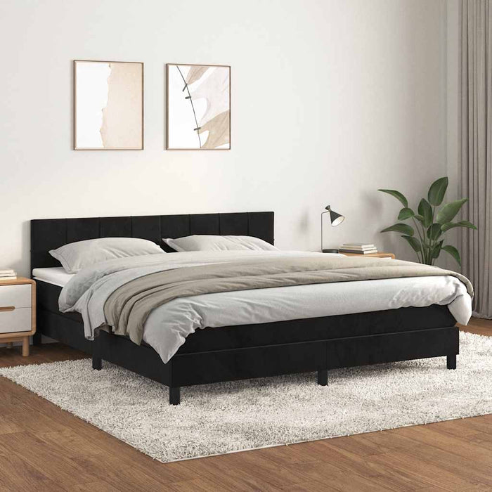 Pat box spring cu saltea, negru, 160x200 cm, catifea - WALTI WALTI