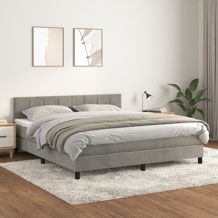 Pat box spring cu saltea, gri deschis, 180x200 cm, catifea - WALTI WALTI