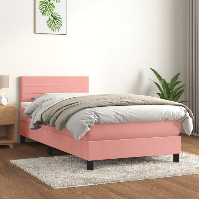 Pat box spring cu saltea, roz, 80x200 cm, catifea - WALTI WALTI